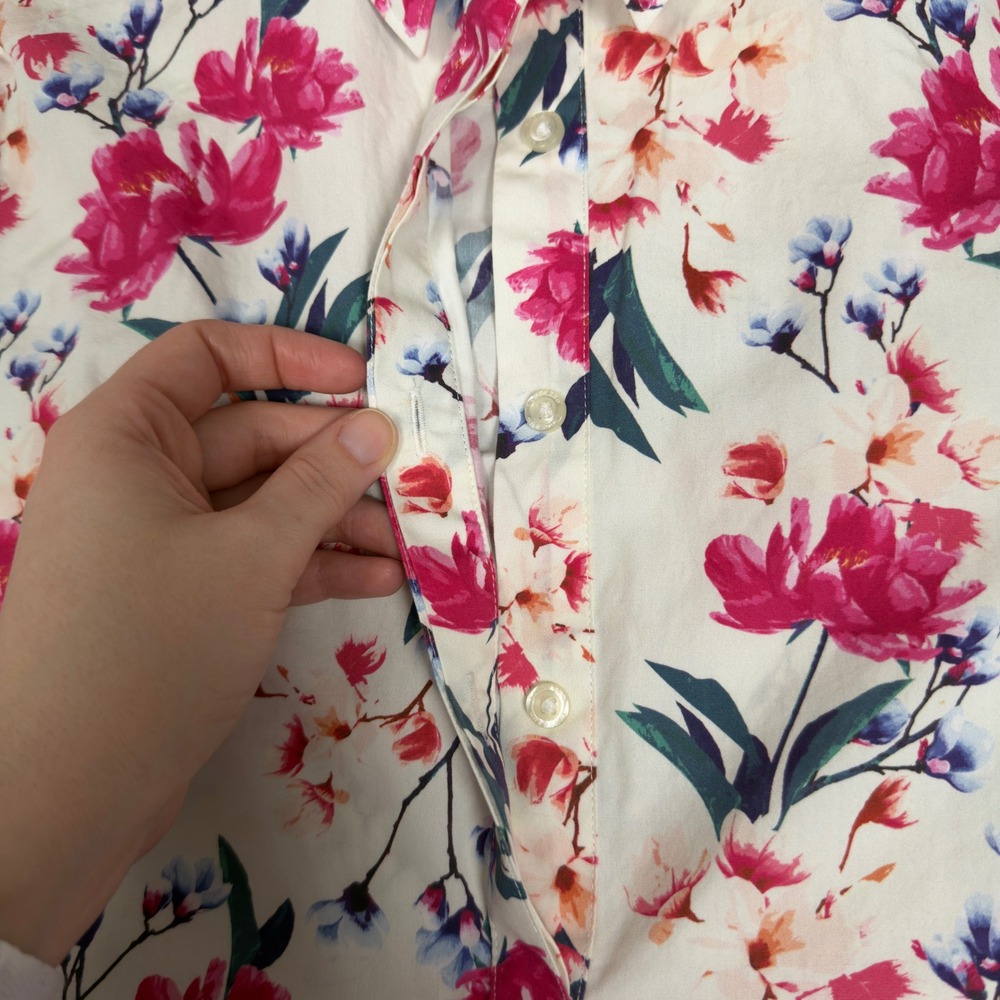 Lands End Women's 8 Floral Print Supima Cotton Button Down Shirt Long Sleeve - Picture 3 of 10
